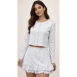 NWT Wild Fable Grey A-Line Tiered Skort & Cardigan Lounge Set  Variegated Ribbed